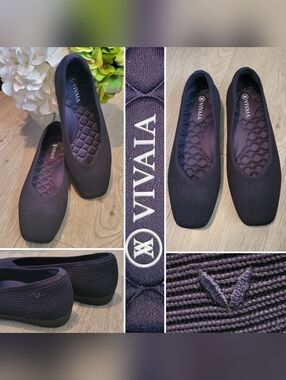 Vivaia Margot Walker Lightweight Square-Toe V-Cut Navy Flats, US 6.5 EU 36.5